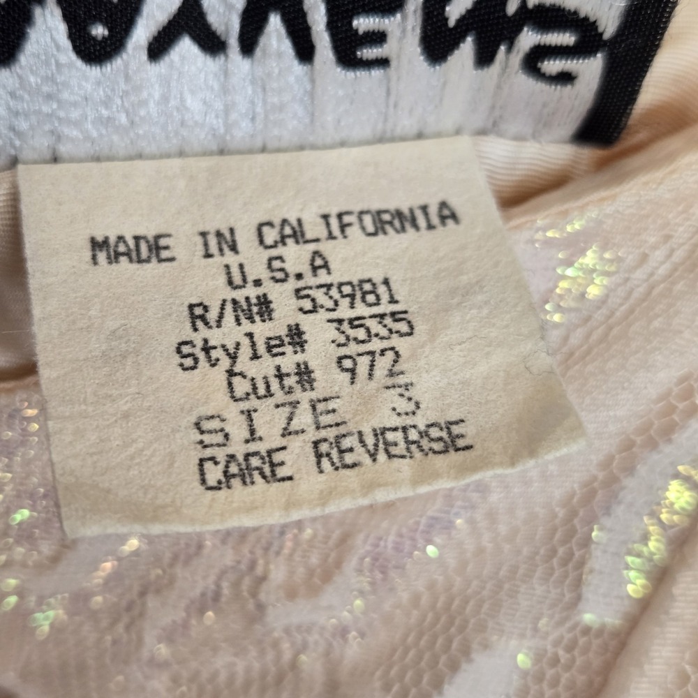 Vtg 80s Mayvens of California Iridescent Peach Pink Lace Puff Sleeve Prom Dress - Picture 7 of 14